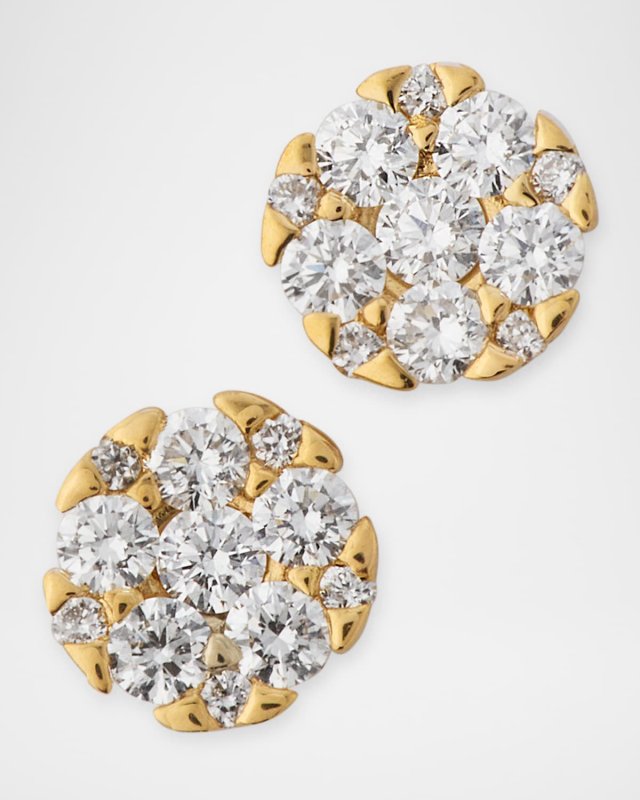 18K Yellow Gold Diamond Cluster Stud Earrings